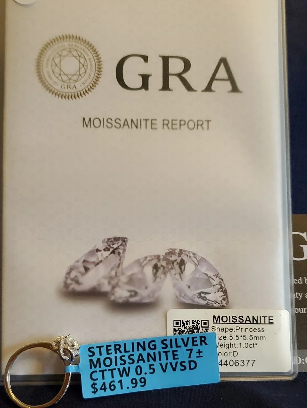 .925ss Moissanite Halo Engagement Ring - adj sz 5-9 w/GRA